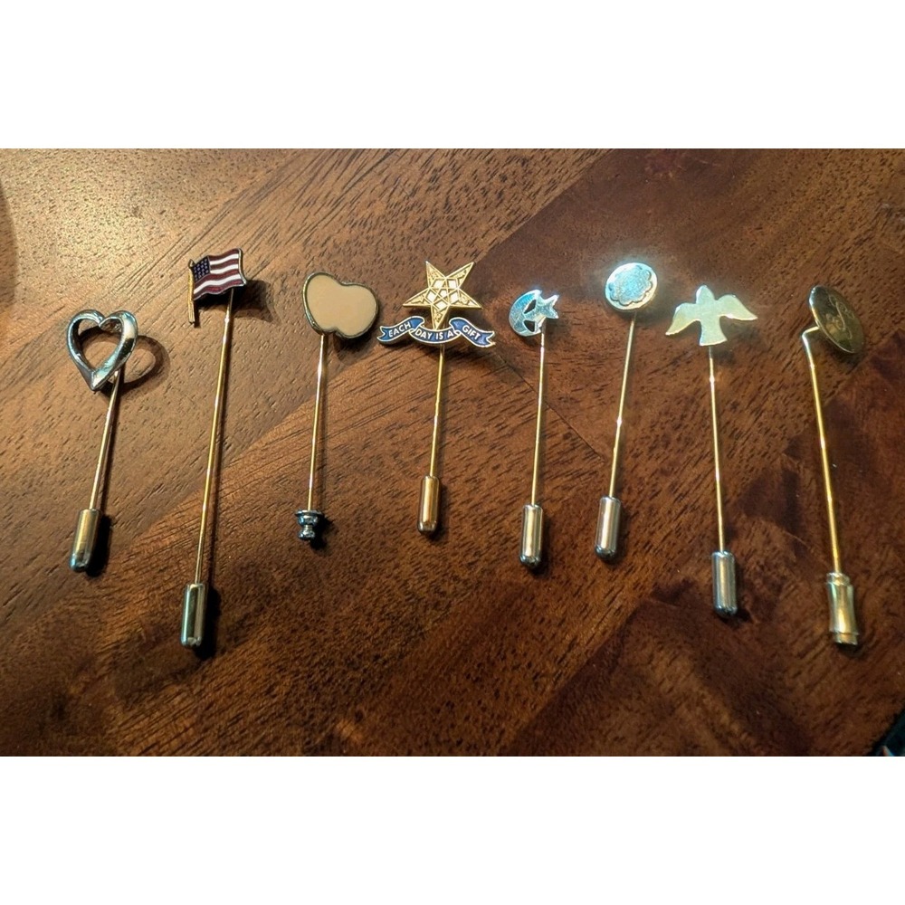 Vintage Assorted Stick Pins Lot 10 Gold & Silver Tone Women's Star Heart Etc